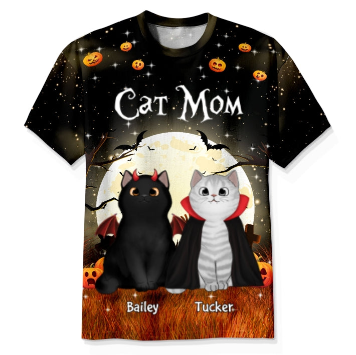 Spooky Cats In Halloween Moon Light Personalized Shirt, Halloween Costume For Cat Lover