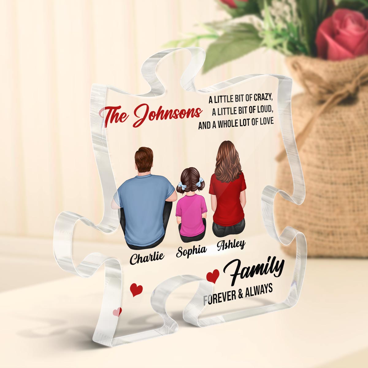 Family Members Back View Forever & Always Personalized Puzzle Acrylic Block Plaque