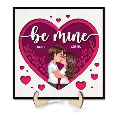 Pink Heart Couple Kissing Valentine‘s Day Gift For Him For Her Personalized 2-Layer Wooden Plaque
