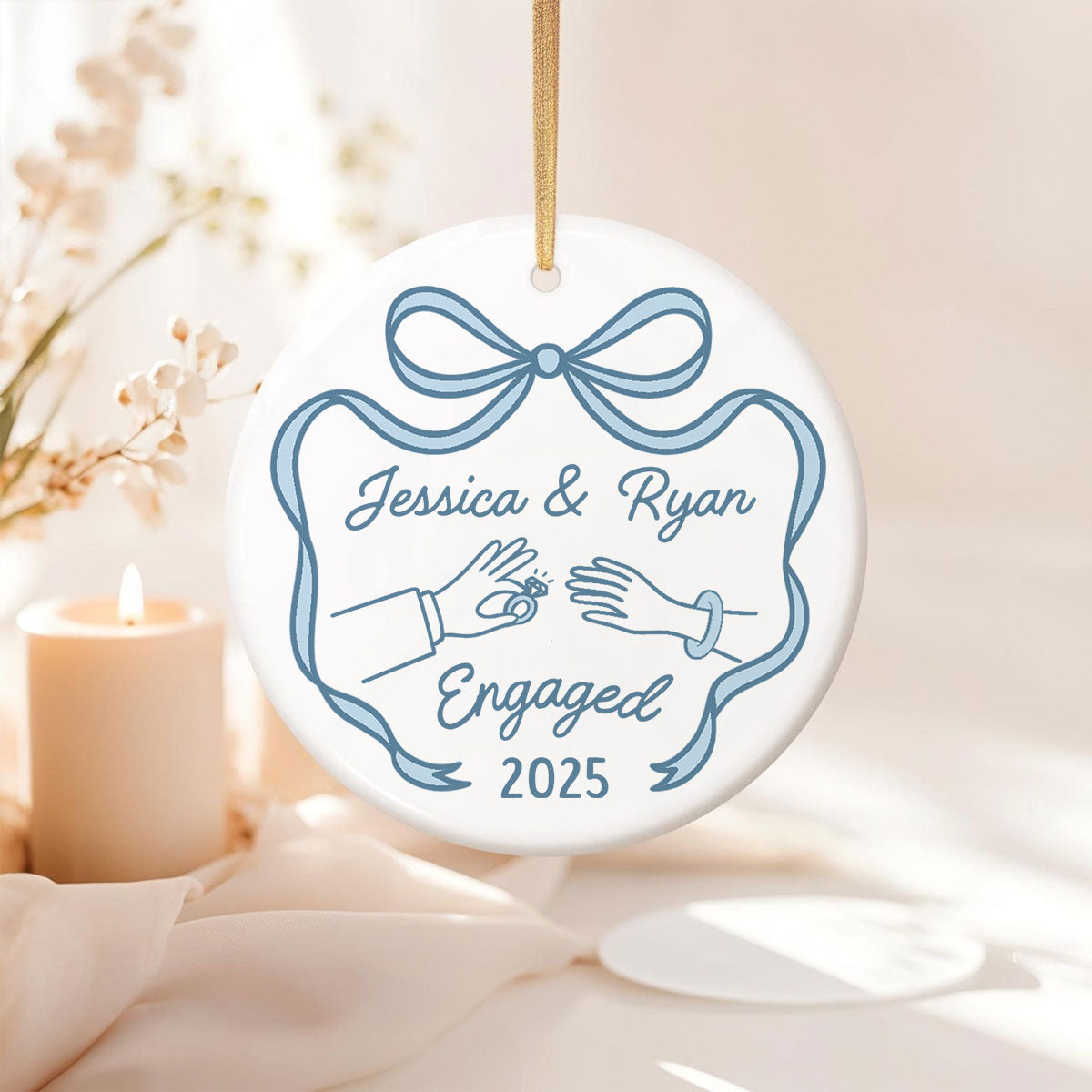 First Christmas Engaged Married Keepsake Personalized Ceramic Ornament