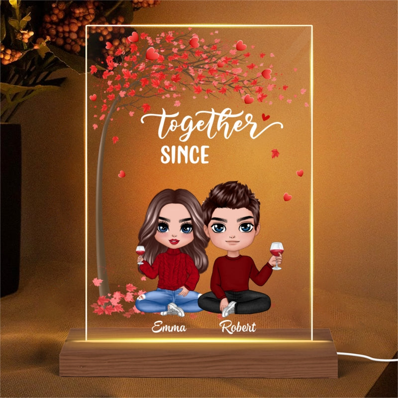 Doll Couple Under Tree  Anniversary Gift Personalized Rectangle Acrylic Plaque LED Lamp Night Light