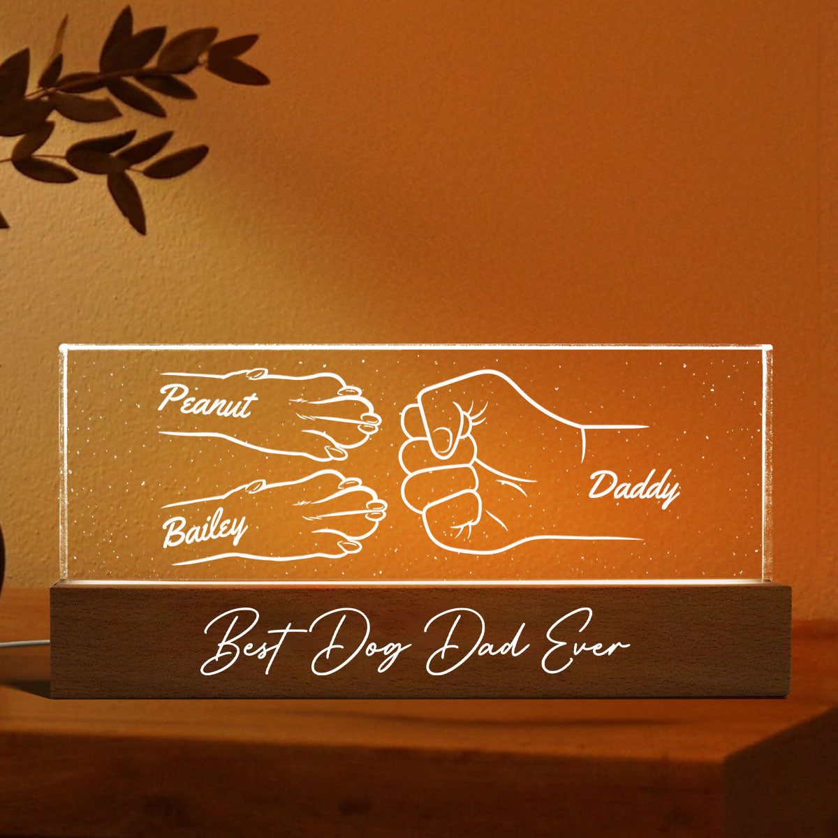 Dog Dad Outline Fist Bum Personalized Acrylic LED Night Light