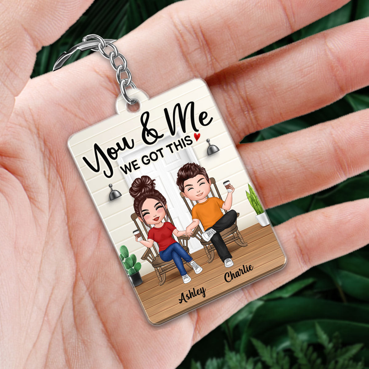 Doll Couple Sitting In Front Porch Favorite Song QR Code Personalized Acrylic Keychain