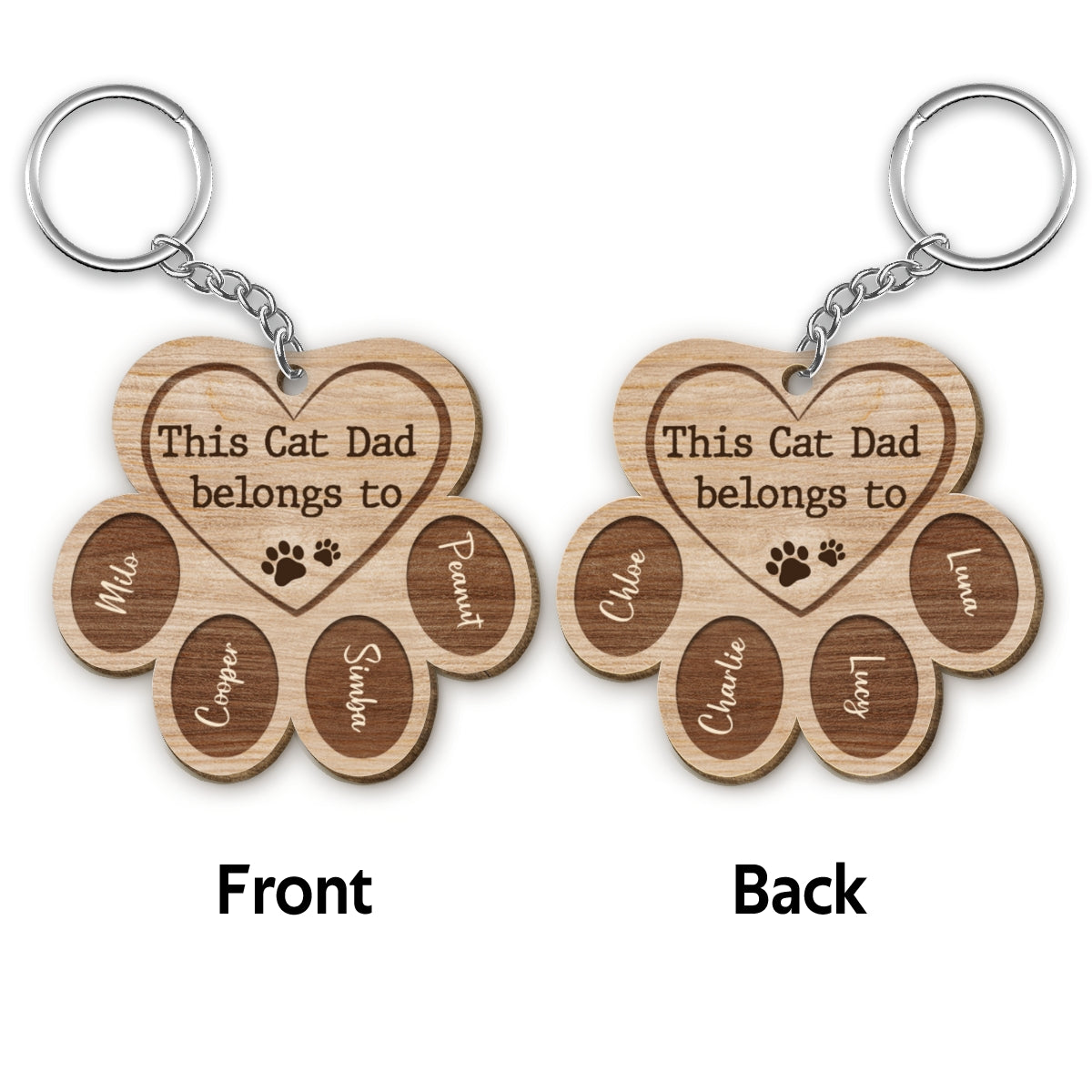 This Cat Dad Belongs To Paw Shape Personalized Wooden Keychain