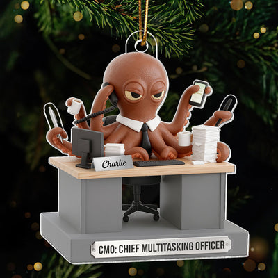 3D Effect Multitasking Octopus - Personalized Acrylic Ornament - Funny Gift For Coworkers, Boss, Team Leader