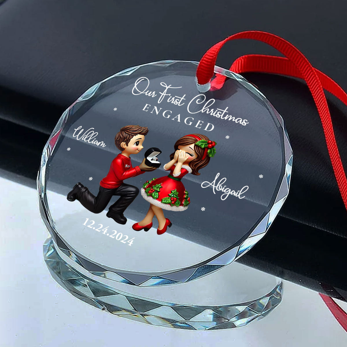 Our First Christmas Engaged Married, Newly Engaged Married Couple Personalized Glass Ornament, Gift for him, gift for her