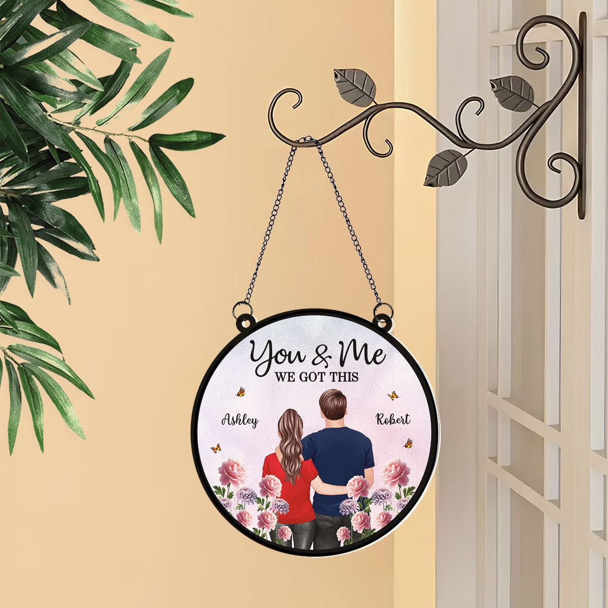 Couple Birth Month Flowers Personalized Suncatcher, Gift For Couple, Gift For Her