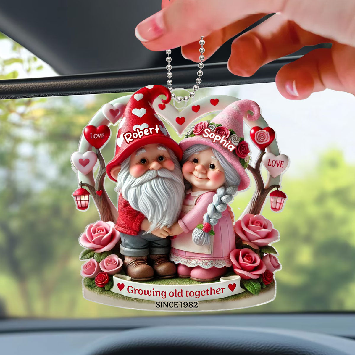 Gnome 3D Effect Old Couple  Gift for him, Gift for her, Personalized Acrylic Car Hanger