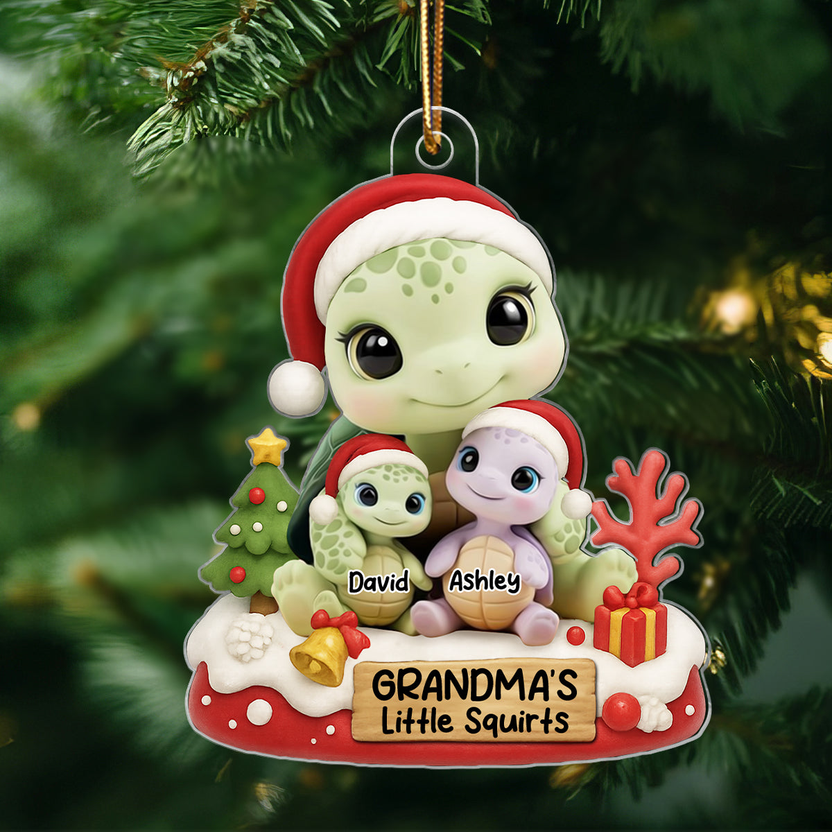 Grandma's Little Squirt Turtle Personalized Acrylic Ornament, Christmas Gift for Grandma