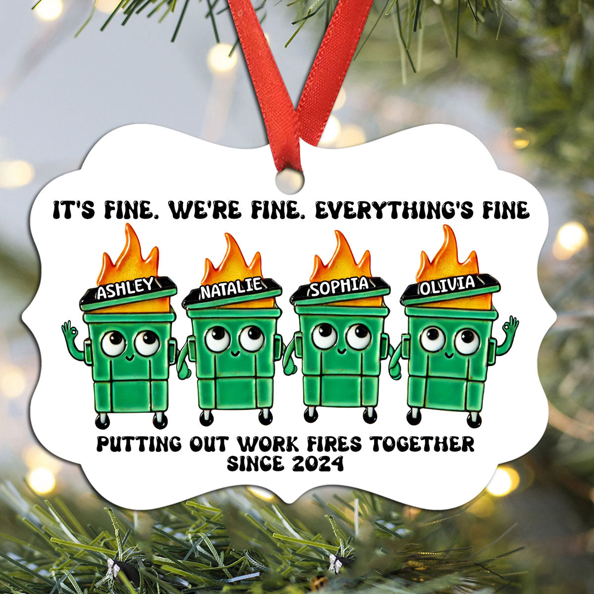 Putting Out Work Fires Together Work Bestie Dumpster Fire Funny Gift For Colleagues - Personalized Ornament - Gift For Colleagues, Coworkers, Boss