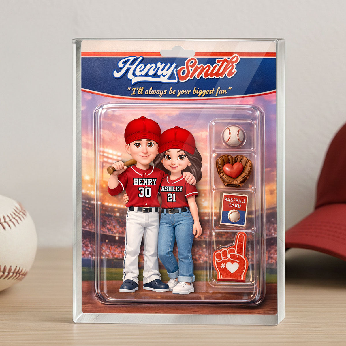 Sport Couple I'll Always Be Your Biggest Fan Custom Action Figure - Personalized Acrylic Block Plaque - Sentimental Gift for Him