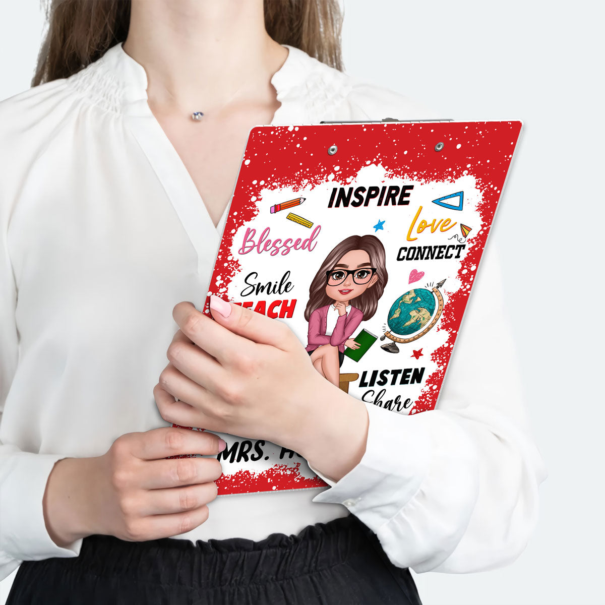 Teacher Inspire Love Connect Personalized Acrylic ClipBoard, Gift For Teacher