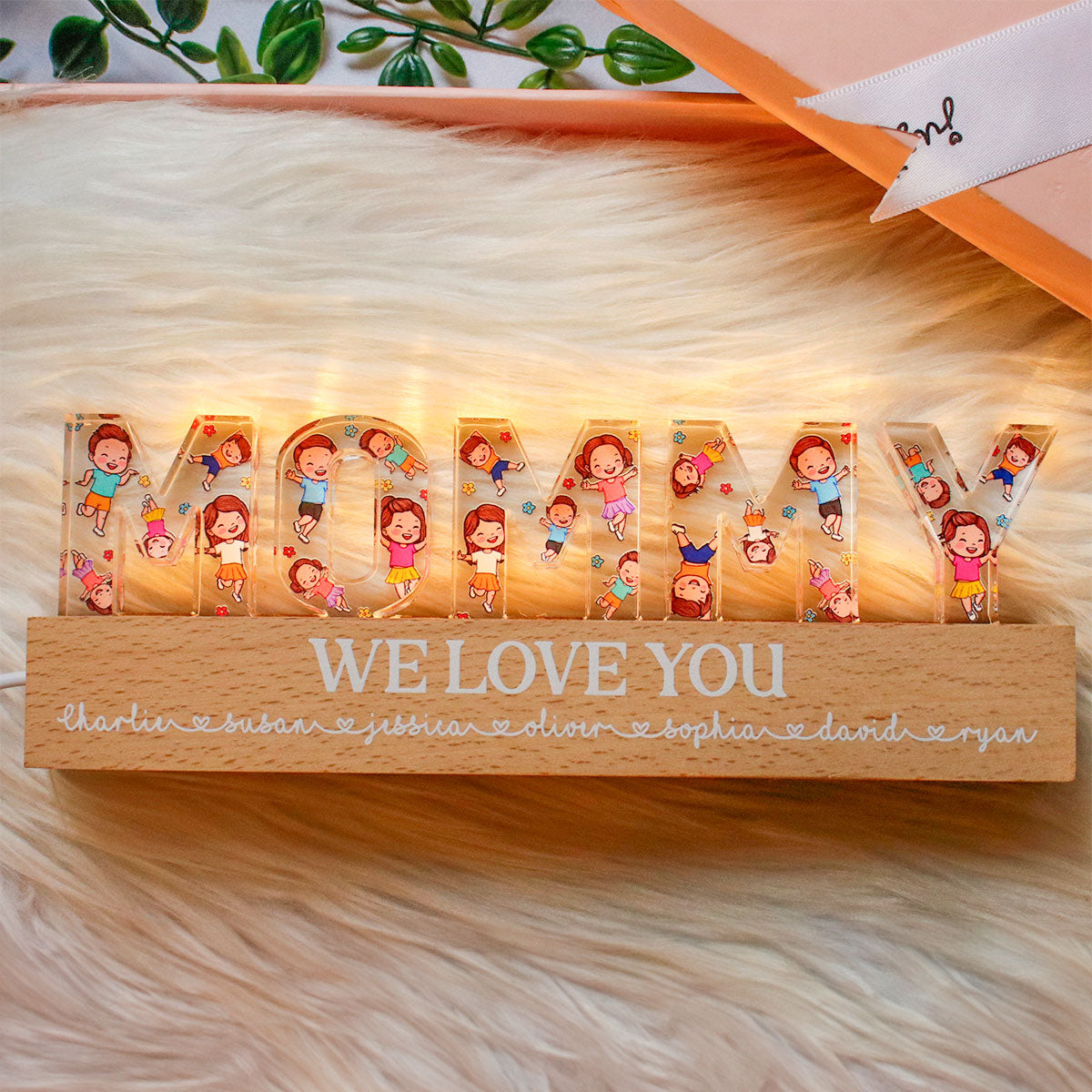 Mommy Happy Vector Kids Personalized Acrylic LED Night Light