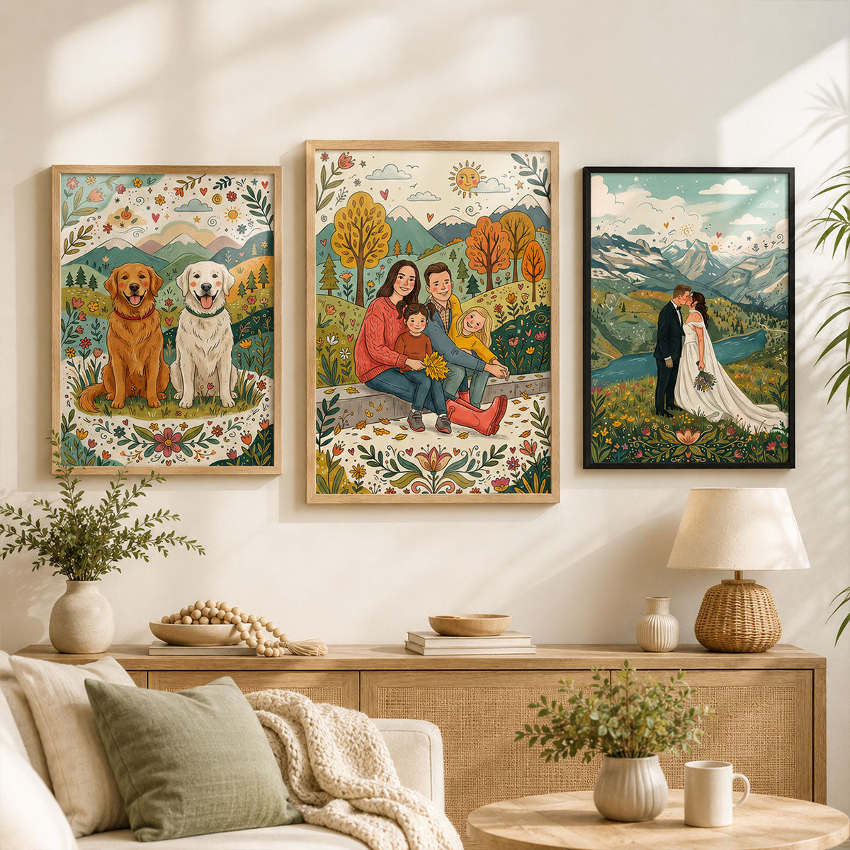 Folk Art Illustration Style - Custom Family Couple Portrait Photo - Personalized Poster - Gift For Family, Him, Her