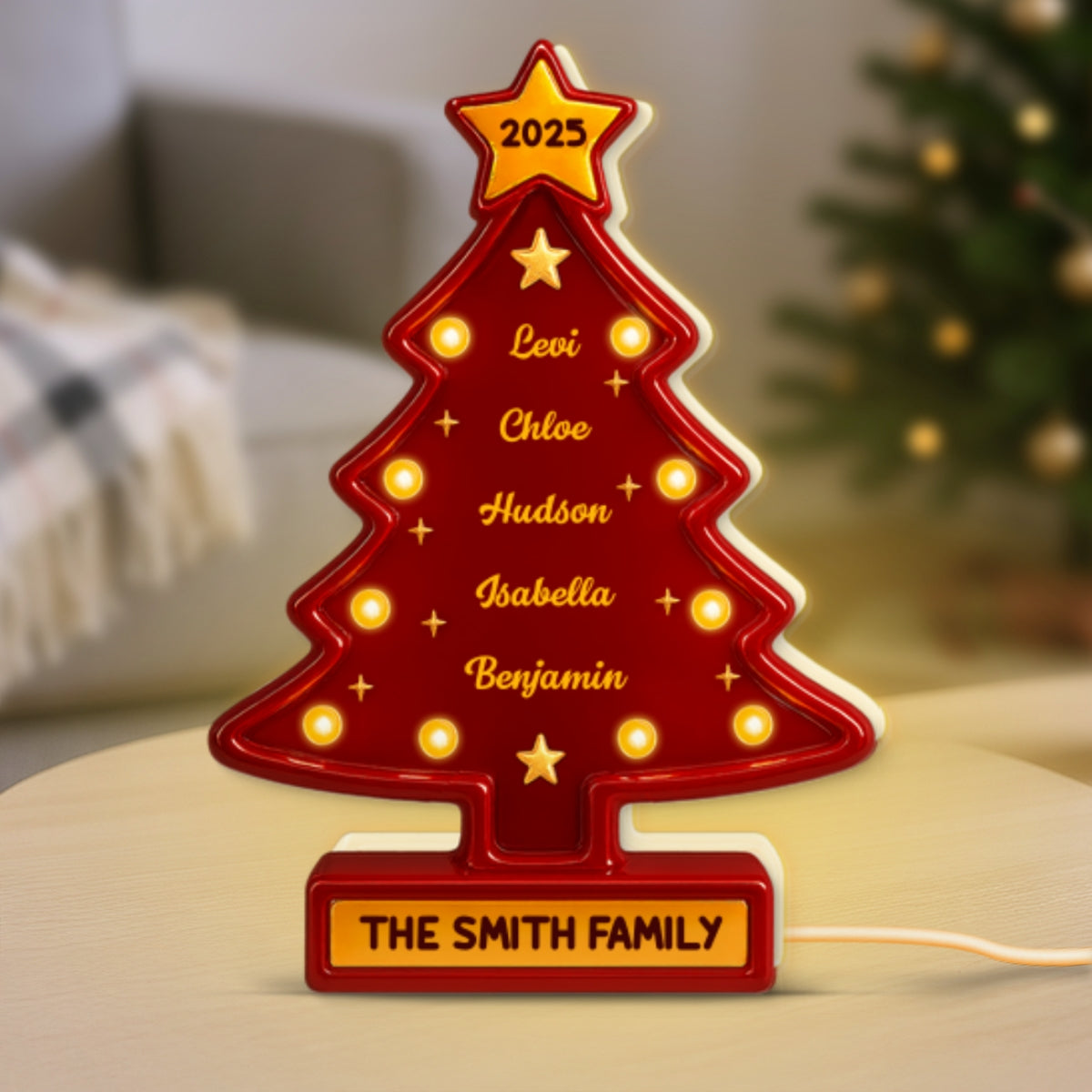 3D Effect Christmas Tree Marquee Texture Family Members Names Personalized LED Light Box