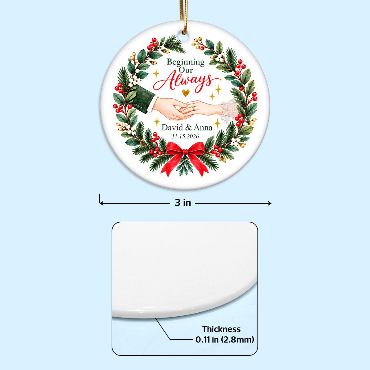 Our Forever Christmas Couple Hands - Personalized Ceramic Ornament - Love Keepsake for Couples, Romantic Gift for Newlyweds Husband Wife