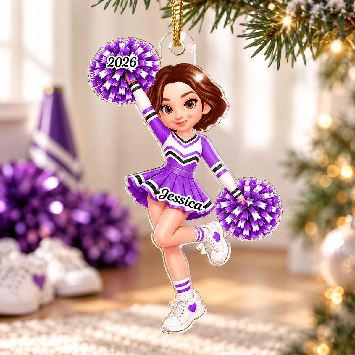 Custom Cheerleader Girl Name - Personalized Acrylic Ornament - Christmas Gift for Daughter, Granddaughter
