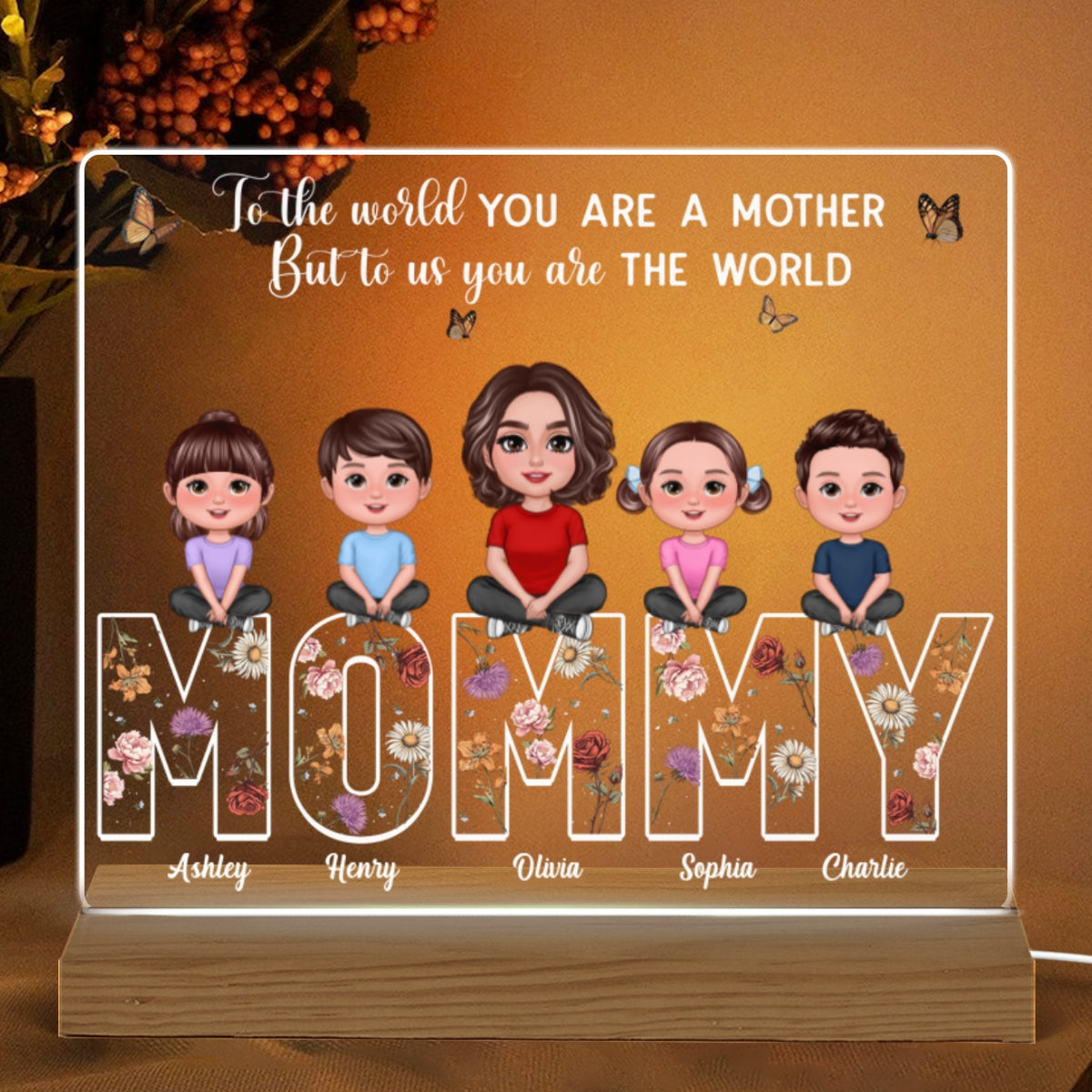 Custom Birth Month Flower Gift For Mom Mommy Personalized Custom Shape Acrylic Plaque Warm LED Night Light