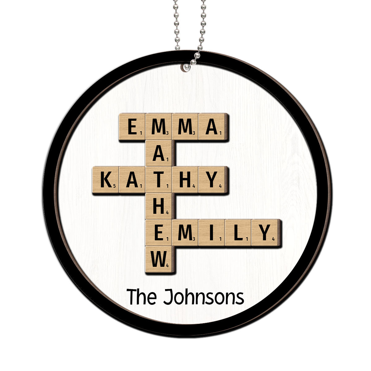 The Family Crossword Puzzle Art Christmas Decor Personalized 2-Layer Round Wooden Ornament