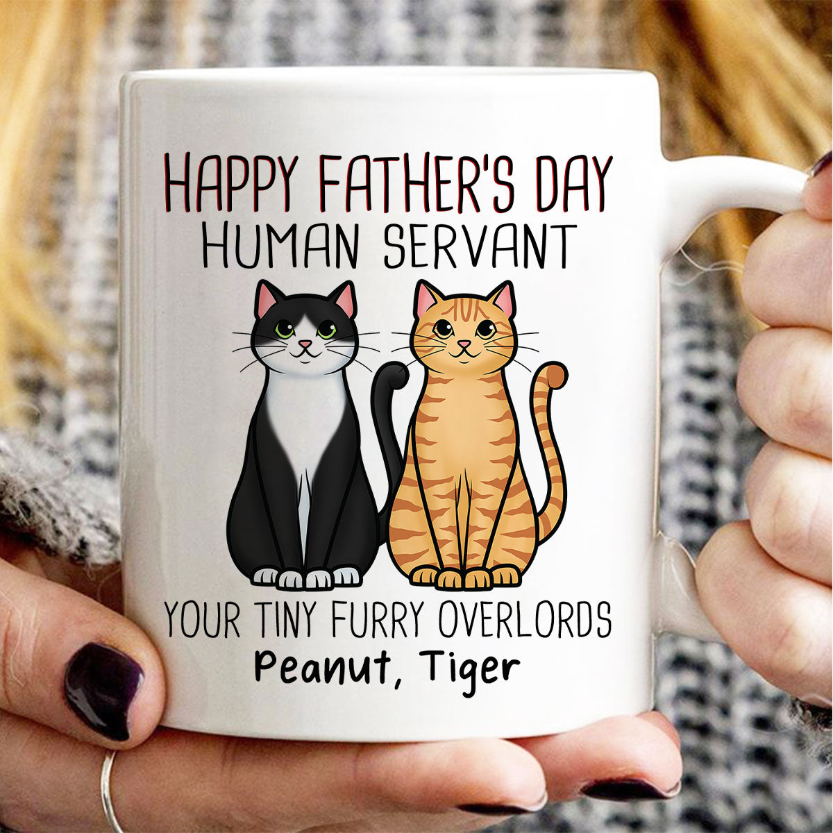Cute Sitting Cats Happy Father‘s Day Human Servant Personalized Mug