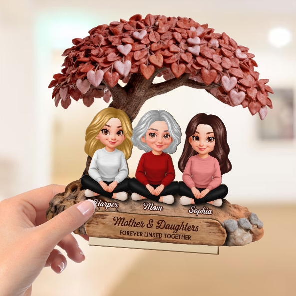 Mom And Daughter Son Under Heart Tree - Personalized 2-Layered Wooden Plaque - Mother's Day Gift For Mom