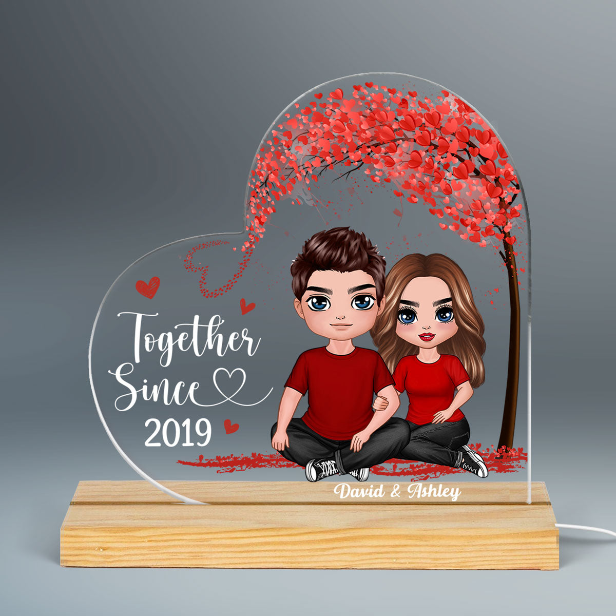 Embracing Doll Couple Under Tree Personalized Custom Shape LED Night Light