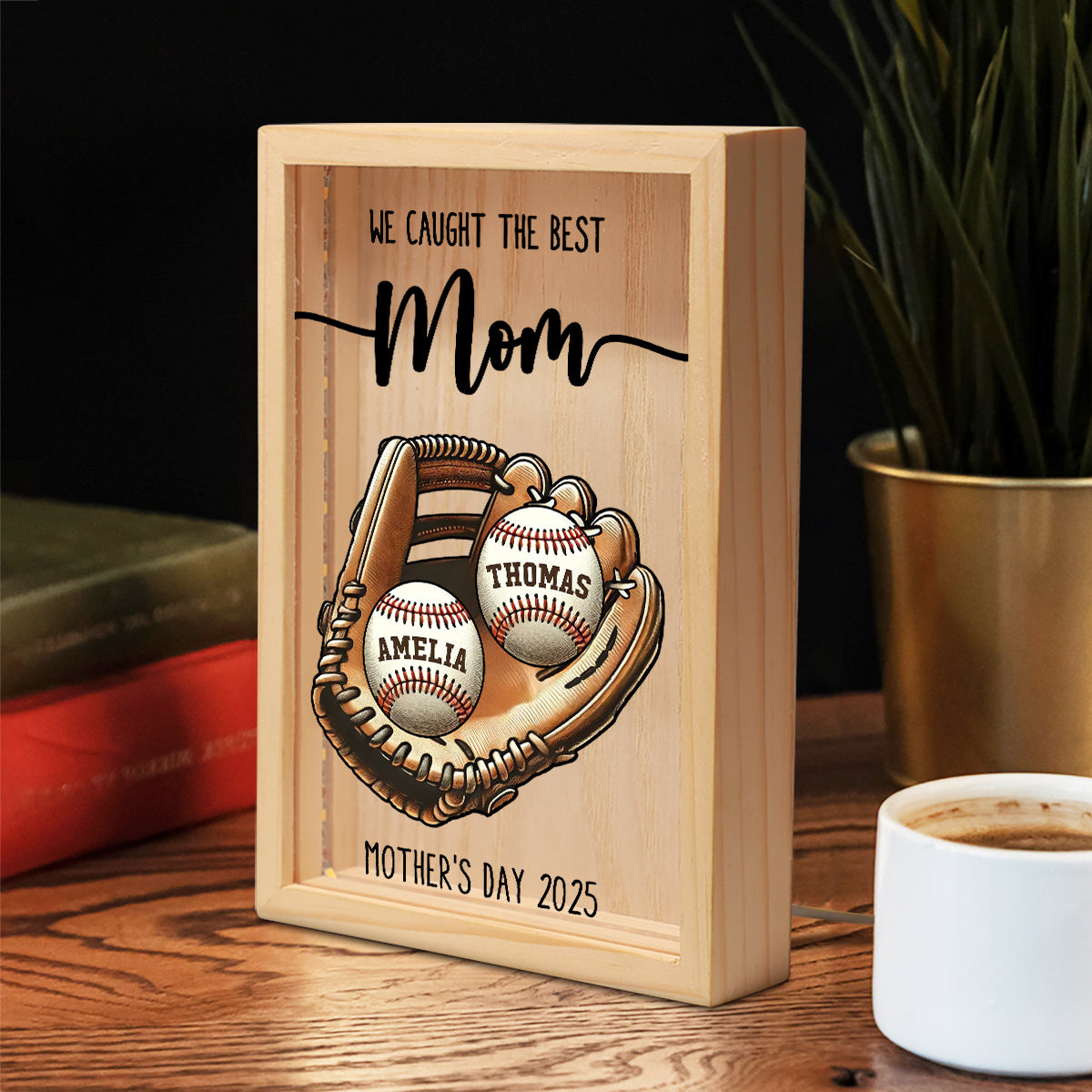 We Caught The Best Mom Baseball, Softball Personalized Frame Light Box, Custom Kid's Name, Mother's Day, Gift For Wife, Gift For Mom