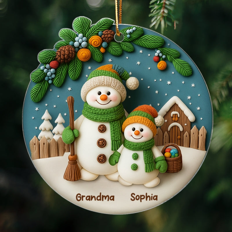 Grandma Grandkids 3D Effect Snowman Personalized Acrylic Ornament
