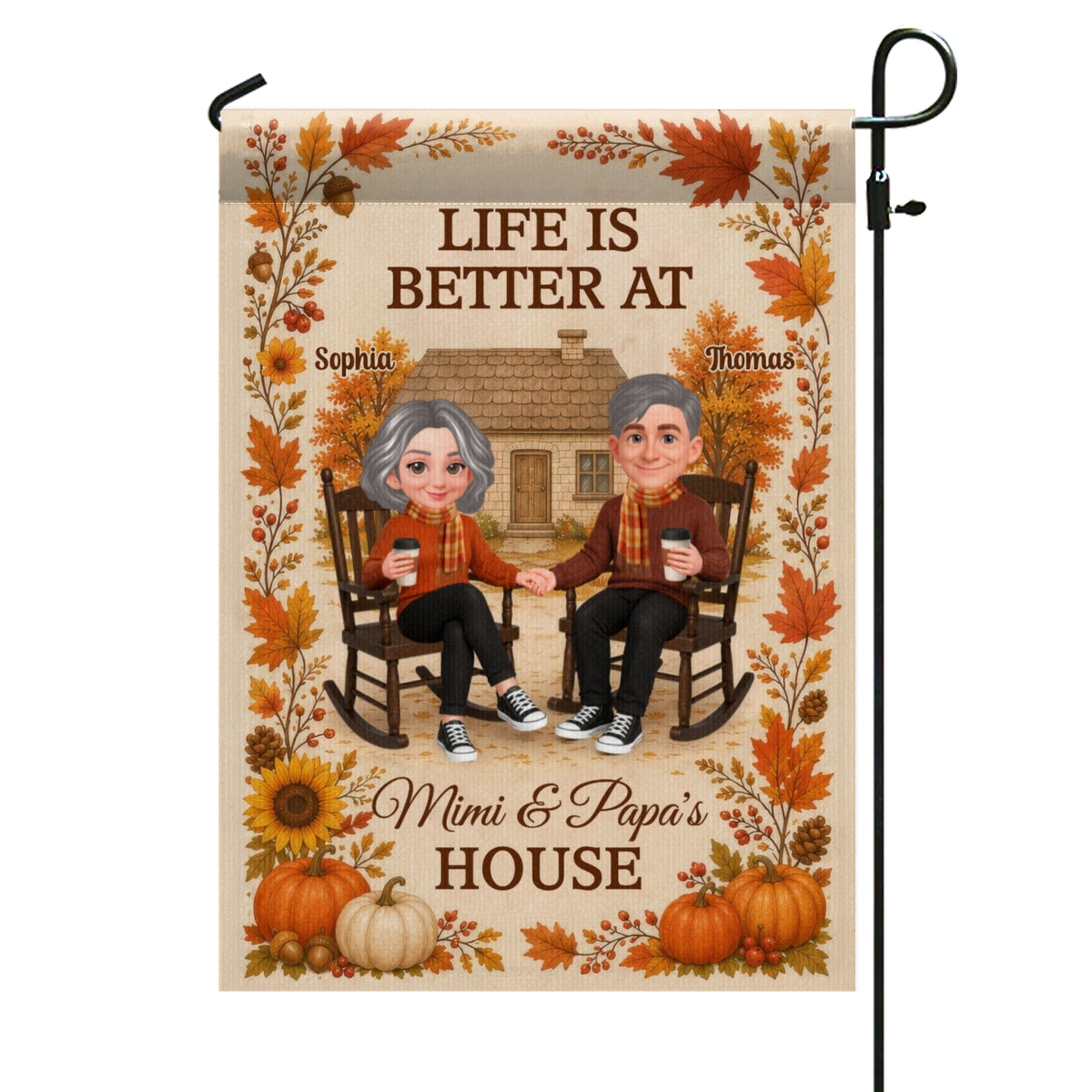 Cozy Fall At Grandparents House - Personalized Garden Flag