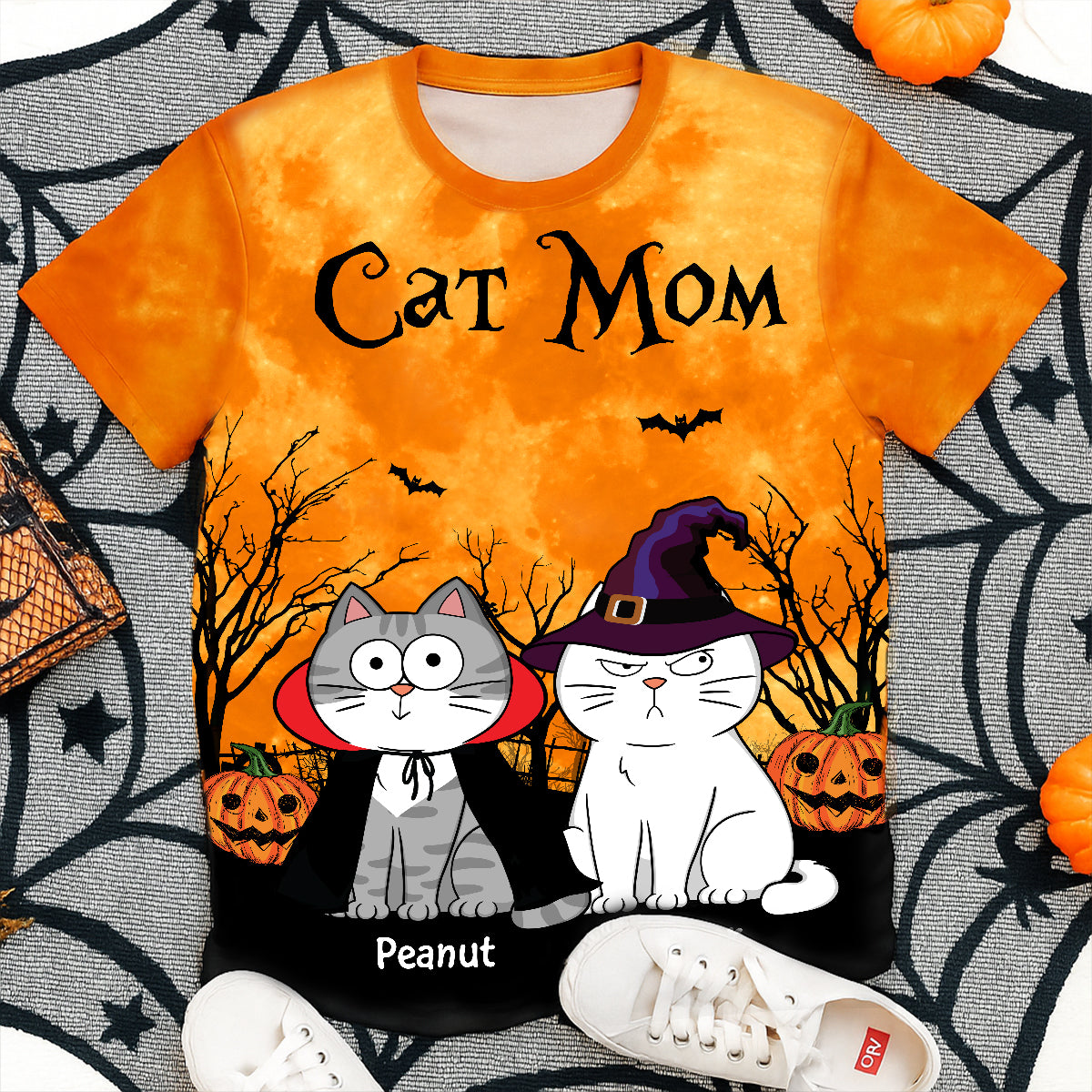 Cat Mom Halloween Moon Light Bat Tree Annoying Cat Personalized Shirt, Purrfect Costume for Cat Lover