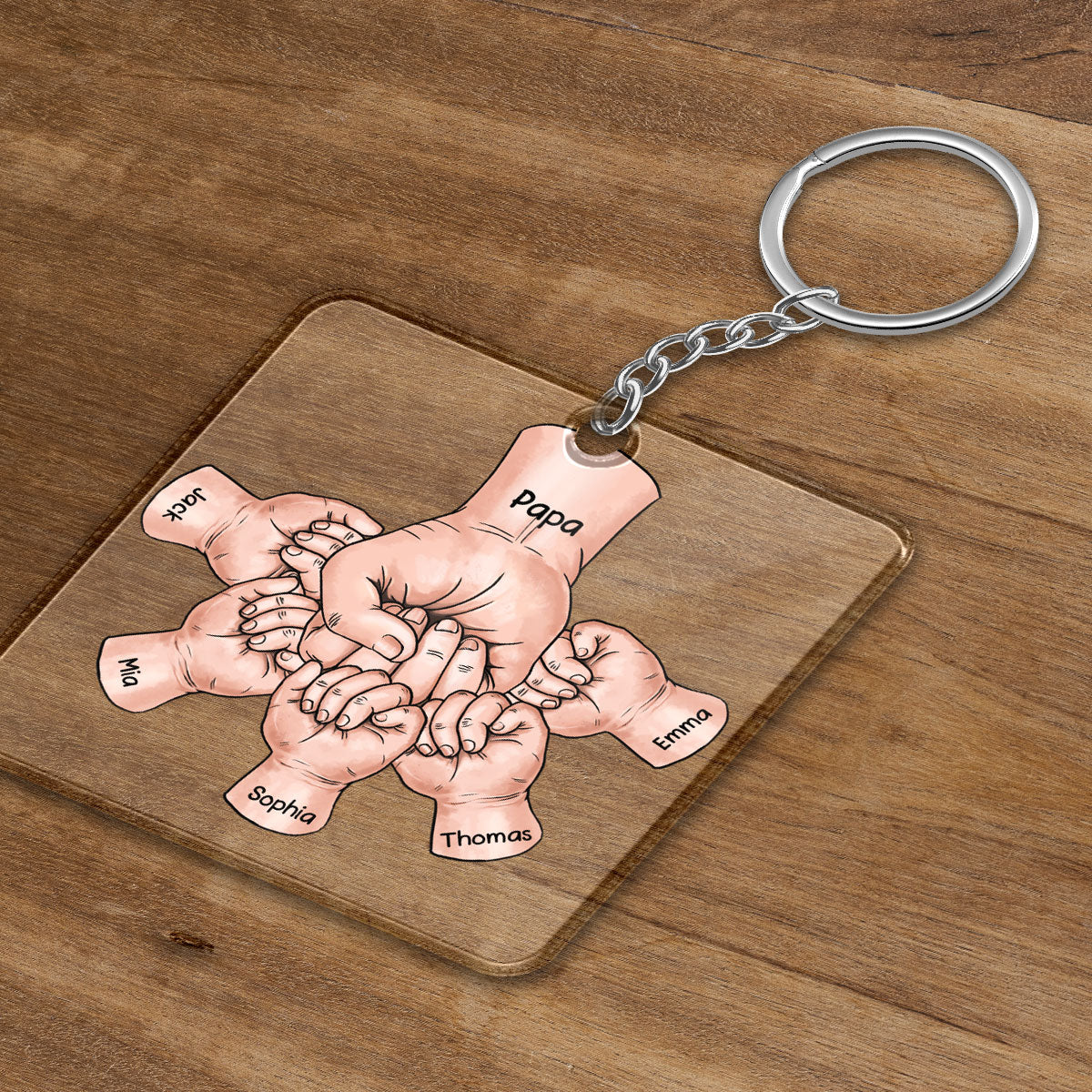 Dad Grandpa And Kids Fist Bump Hands Personalized Acrylic Keychain