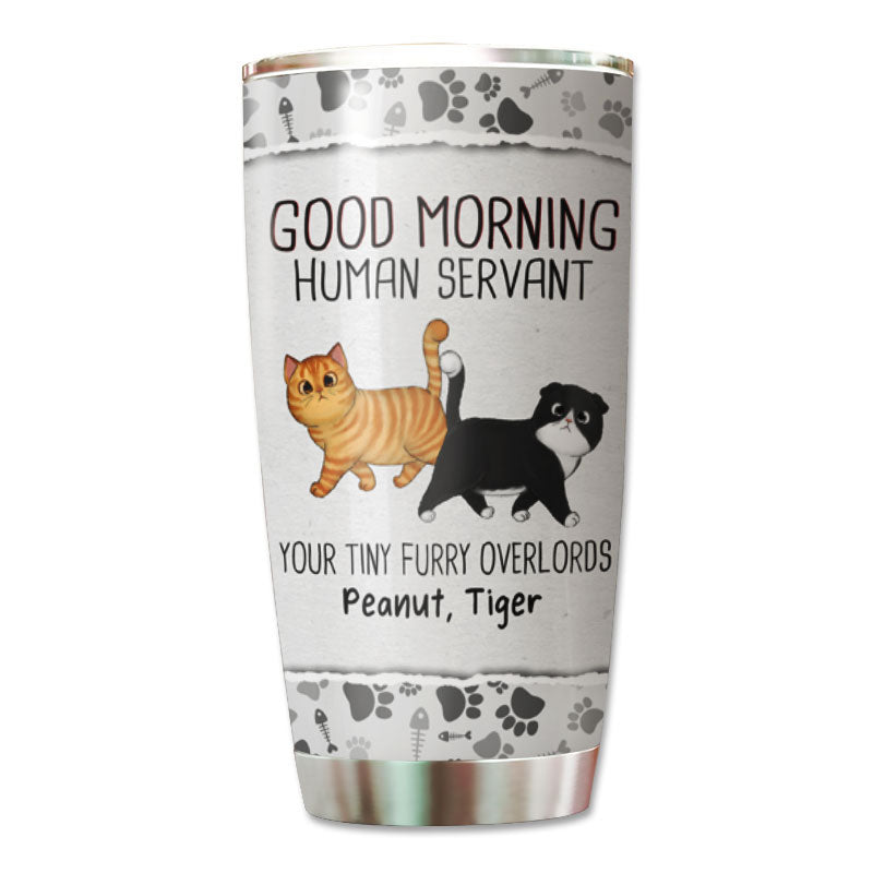 Walking Fluffy Cats Good Morning Cat Human Servant Personalized Tumbler