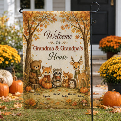 Welcome To Grandparents House Fall Season Cute Woodland Animals - Personalized Garden Flag