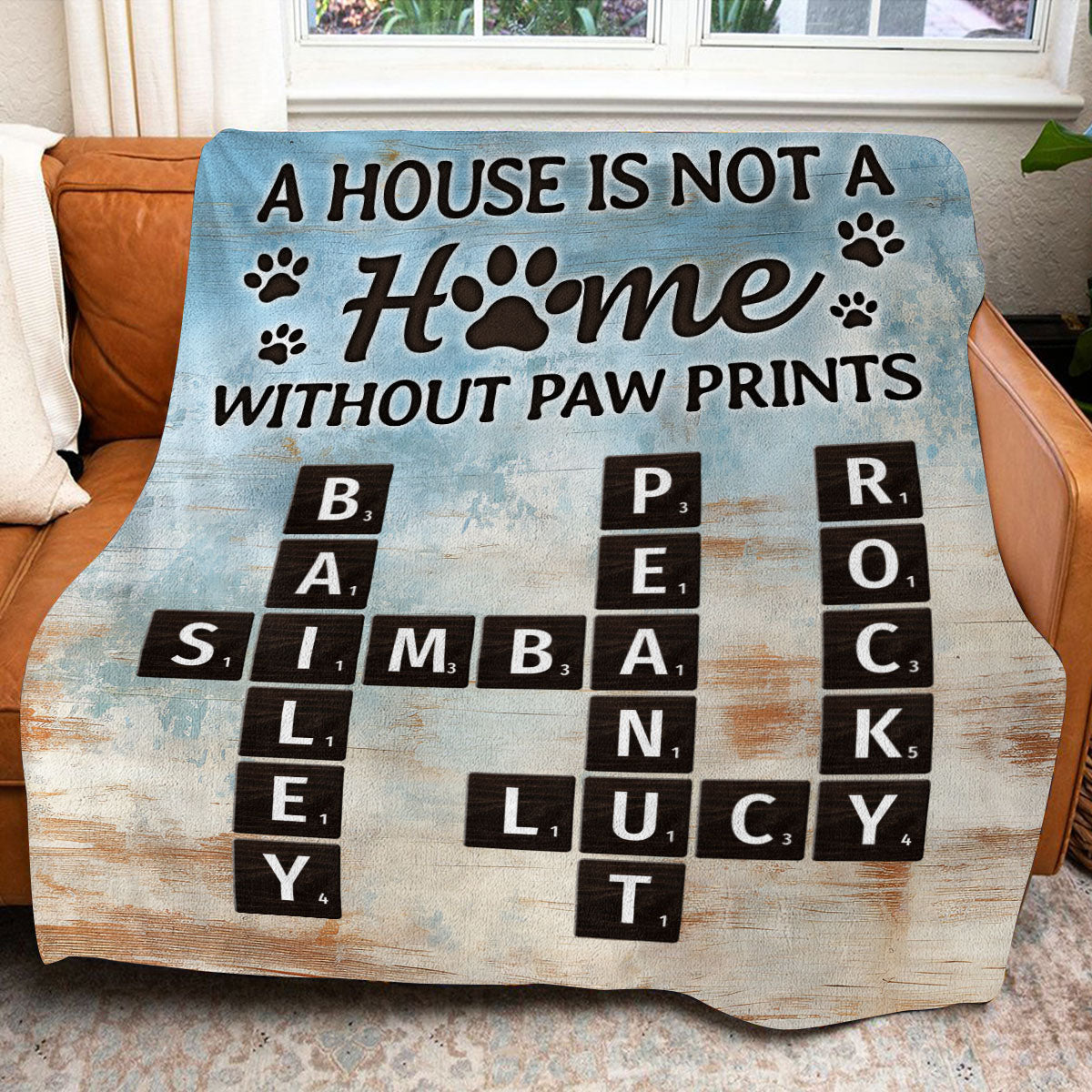Home With Paw Prints Pet Crossword Puzzle Art Personalized Blanket