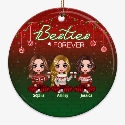 Red & Green Background Doll Besties Personalized Circle Ornament