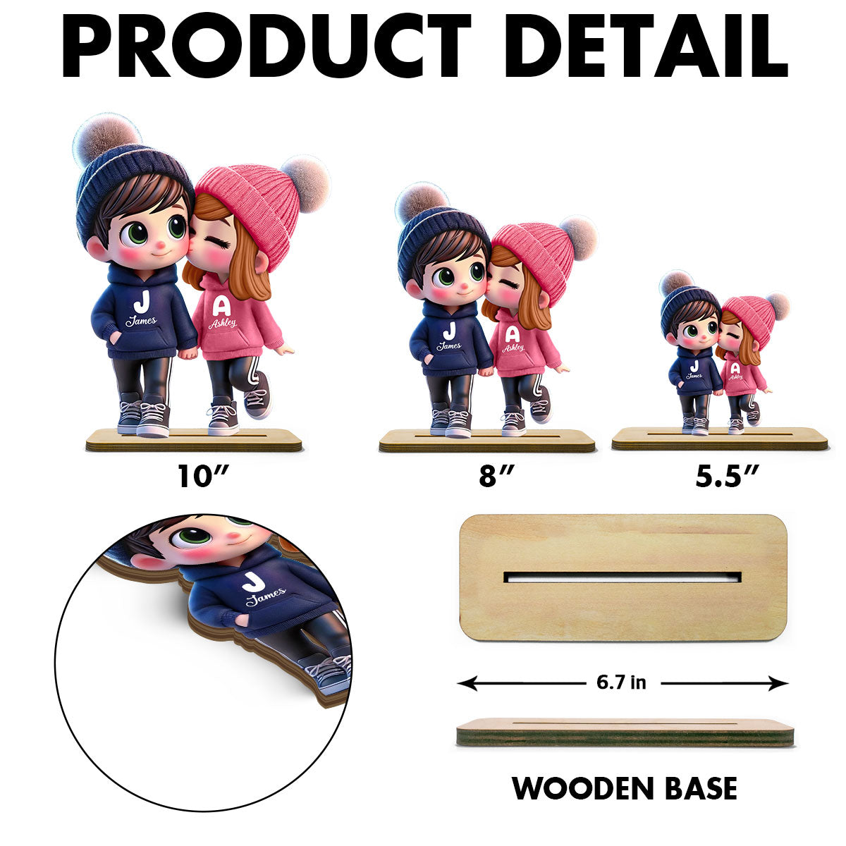 3D Effect Cute Cartoon Couple Walking Personalized Standing Wooden Plaque,  Gift for Him, Gift for Her