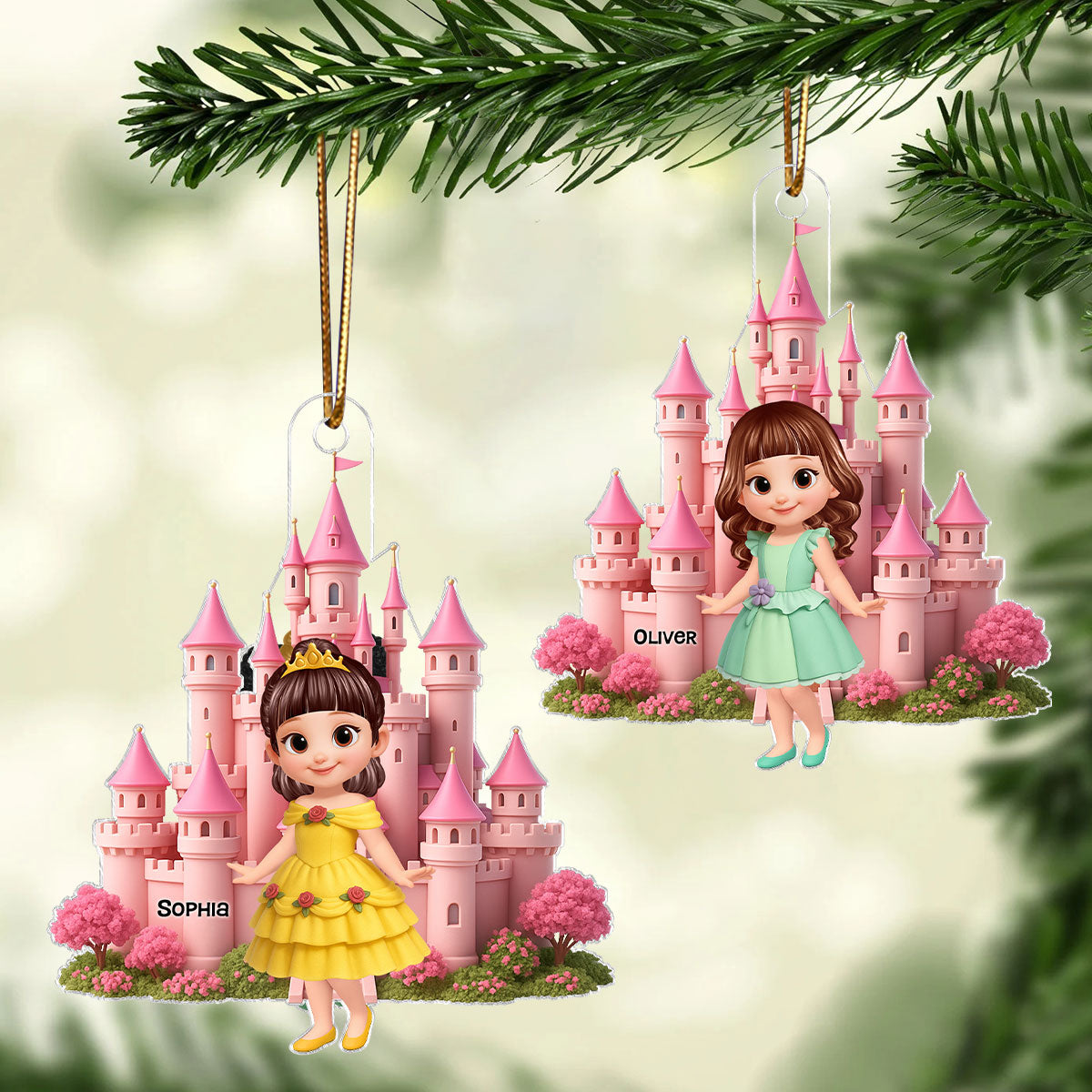 3D Effect Little Princess Castle Personalized Acrylic Ornament