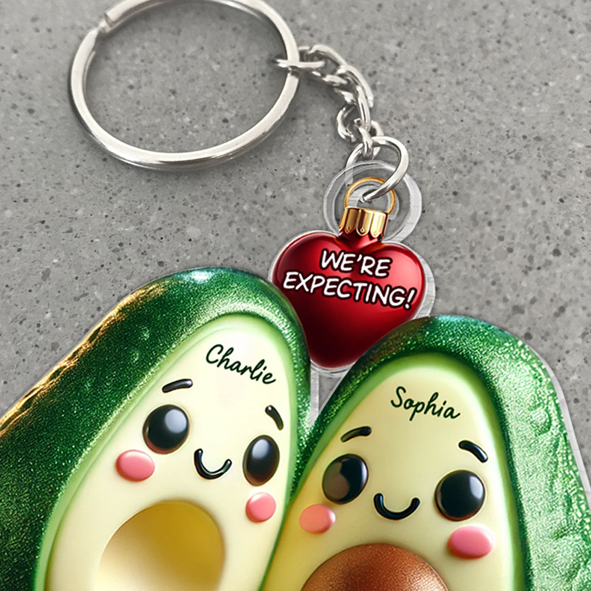 Avocado Couple Expecting Parents Pregnancy Announcement Keepsake Personalized Acrylic Keychain