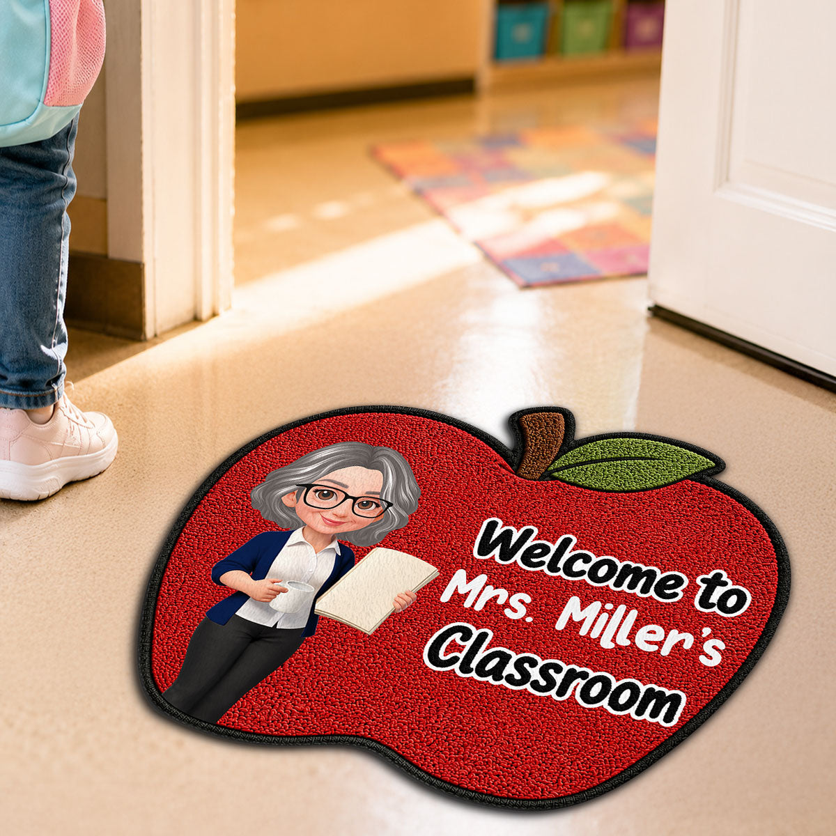 Happy Teacher Apple Welcome To Classroom - Personalized Doormat - Back To School Gift For Teacher, Classroom Decor