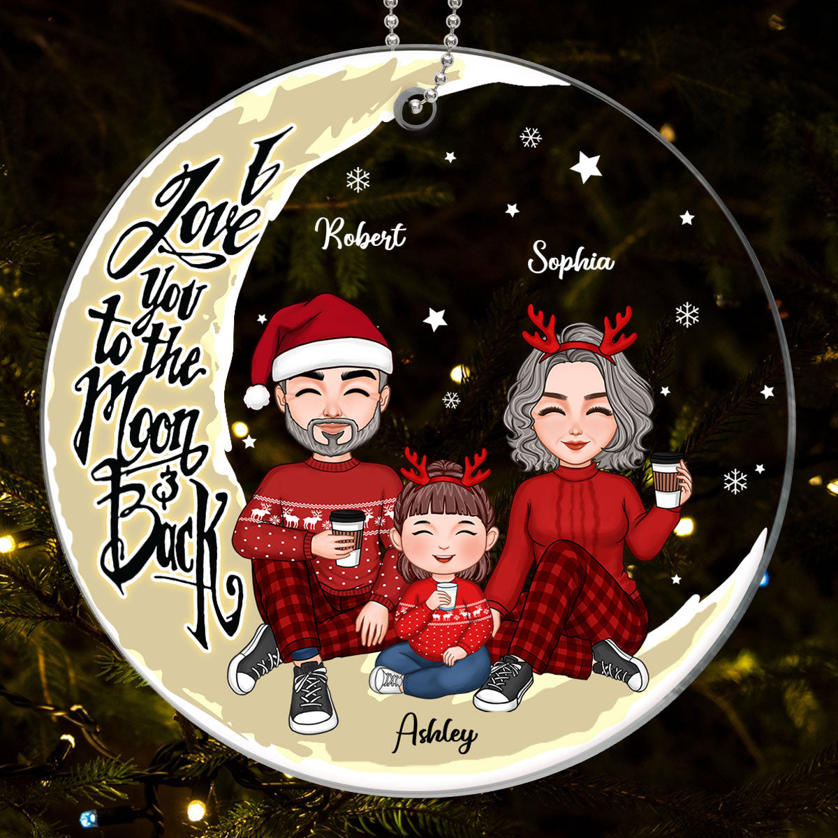 Doll Grandma Grandpa Grandparents Sitting With Kid On Moon Personalized Circle Acrylic Ornament
