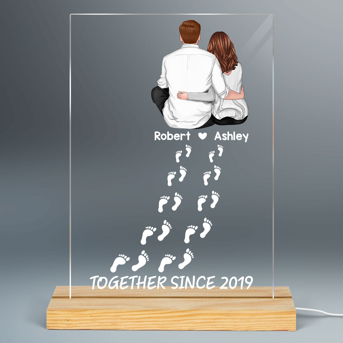 Couple Back View Footprints Valentine‘s Day Gift - Gift For Him Gift For Her - Plaque LED Night Light