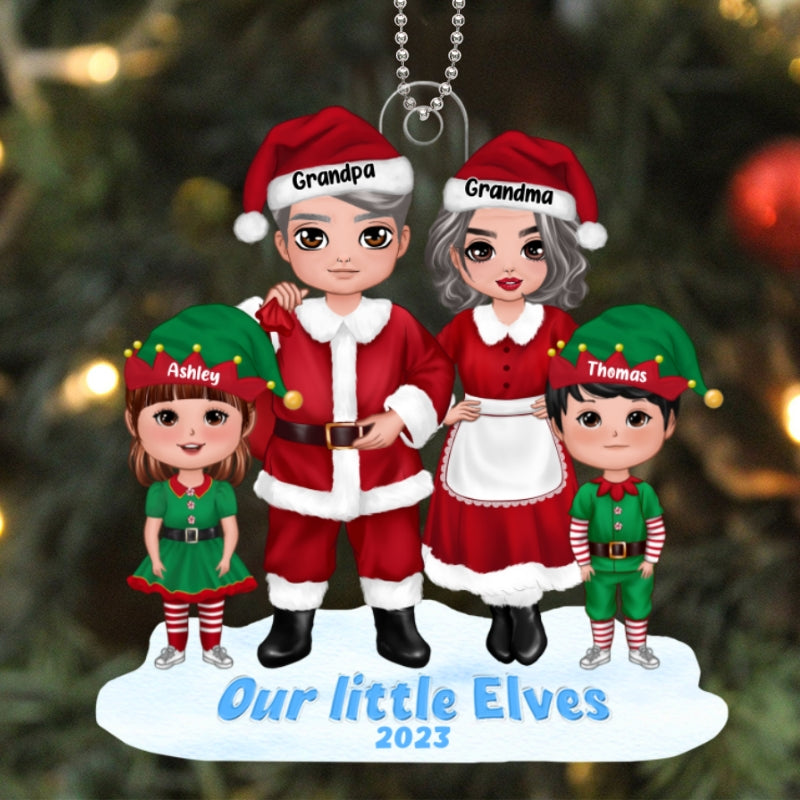 Our Little Elves Grandpa Grandma Claus Personalized Acrylic Ornament
