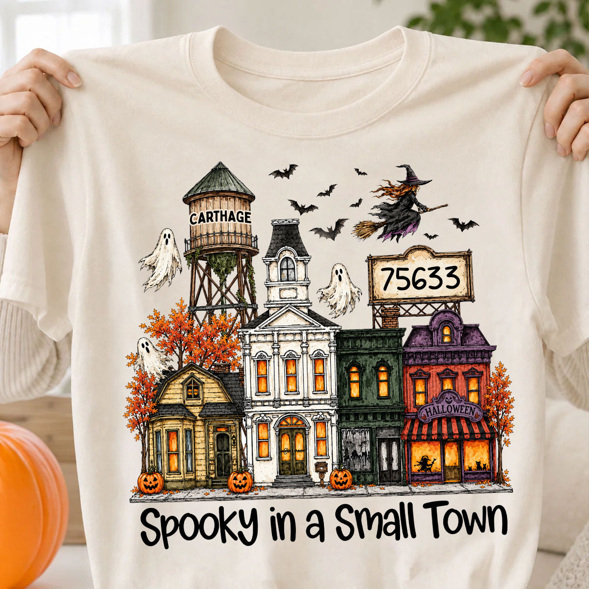 Custom Town Name & Zip Code Halloween Town - Personalized Shirt - Spooky Village Fall