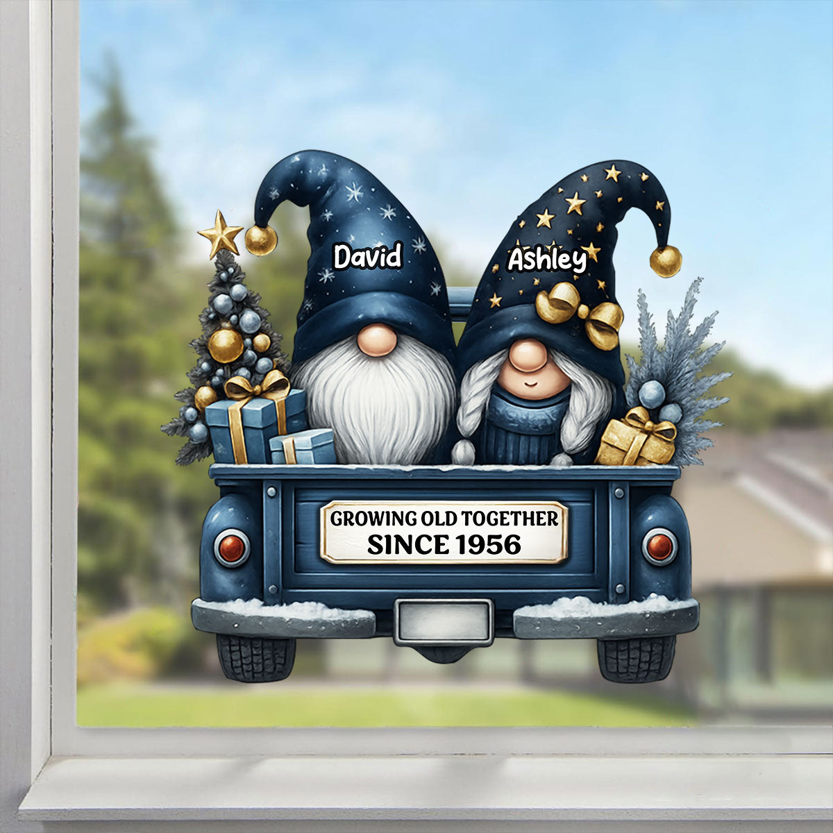 Gnome Couple Growing Old Together Personalized Fridge Decal, Gift for Couple