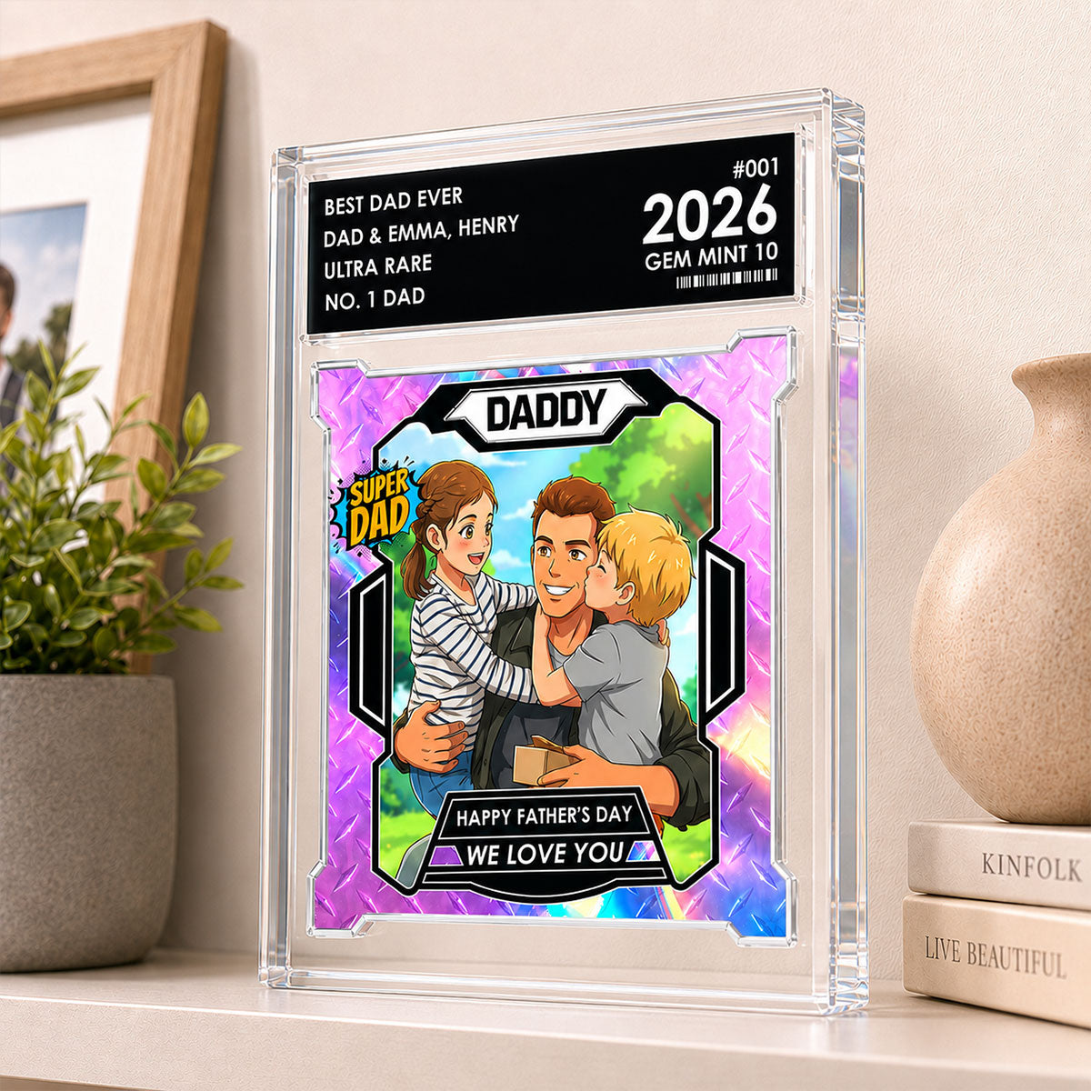 Dad Of The Year Trading Card Cartoon Style - Personalized Acrylic Block Plaque - Father's Day Gift For Dad, Husband