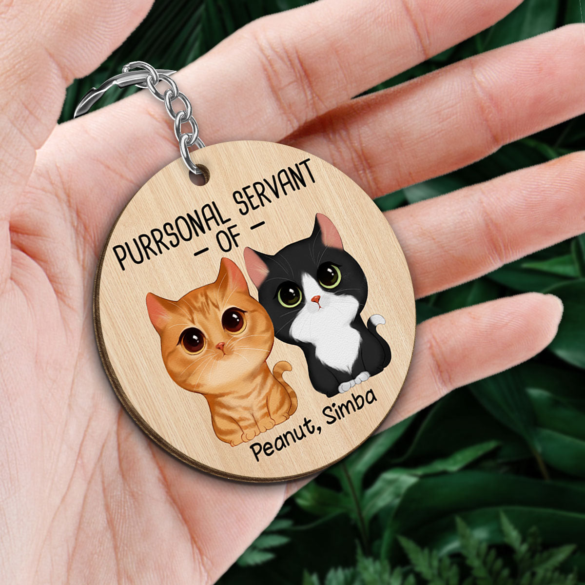 Purrsonal Servant Of Watercolor Cute Cats Personalized Wooden Keychain