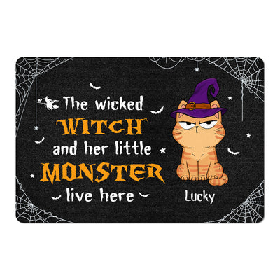 A Wicked Witch And Funny Cats Live Here Personalized Doormat