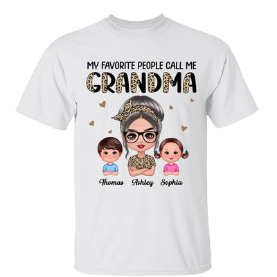 Favorite People Call Me Grandma Half Leopard Doll Grandma & Grandkids Personalized Shirt