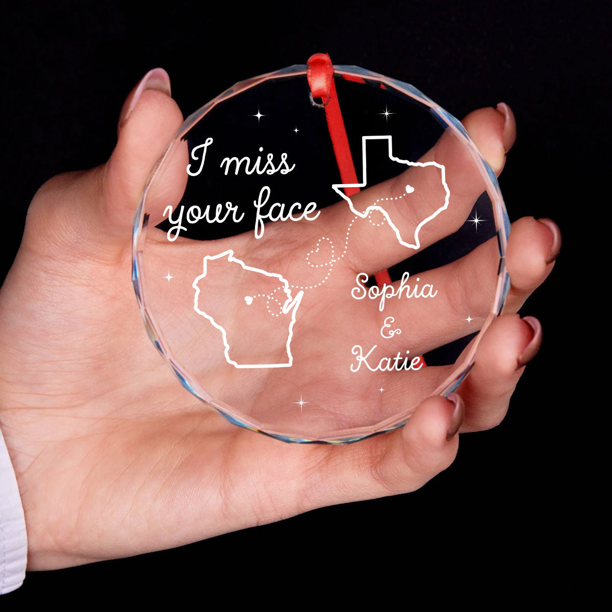 I Miss Your Face Long Distance Besties Personalized Glass Ornament, Christmas Gift For Best Friends
