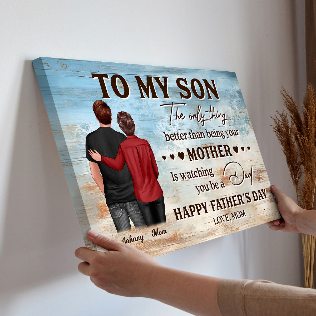 To My Son From Mom Happy Father's Day Personalized Wrapped Canvas| Heartfelt Father's Day Gift For Son